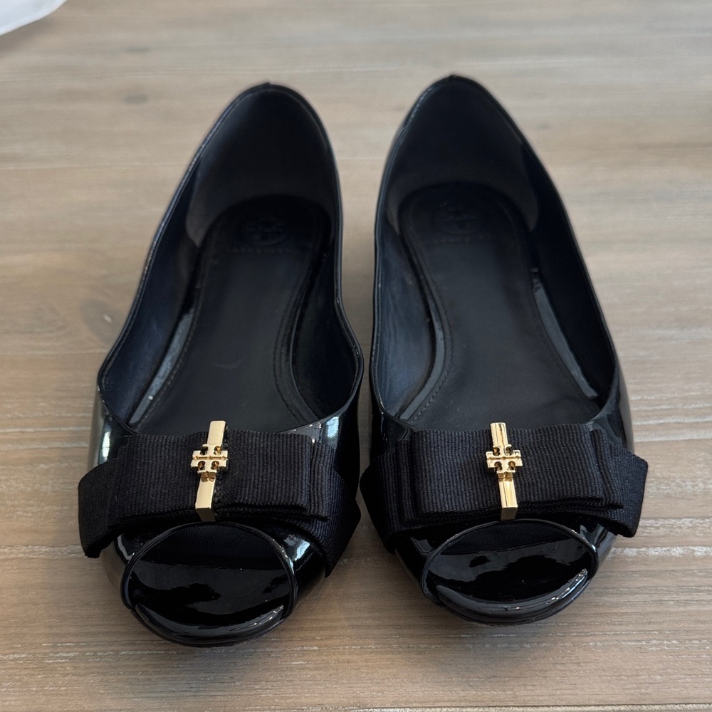 Tory Burch Black Patent Flats with Gold Accent